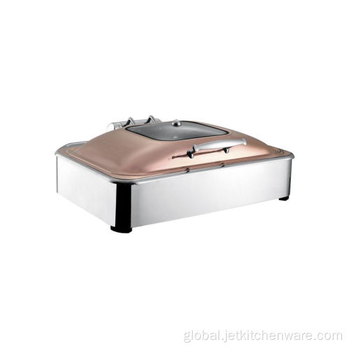 5 Quart Chafing Dish Rectangular Rose Golden Stainless Steel Chafing Dish Set Supplier